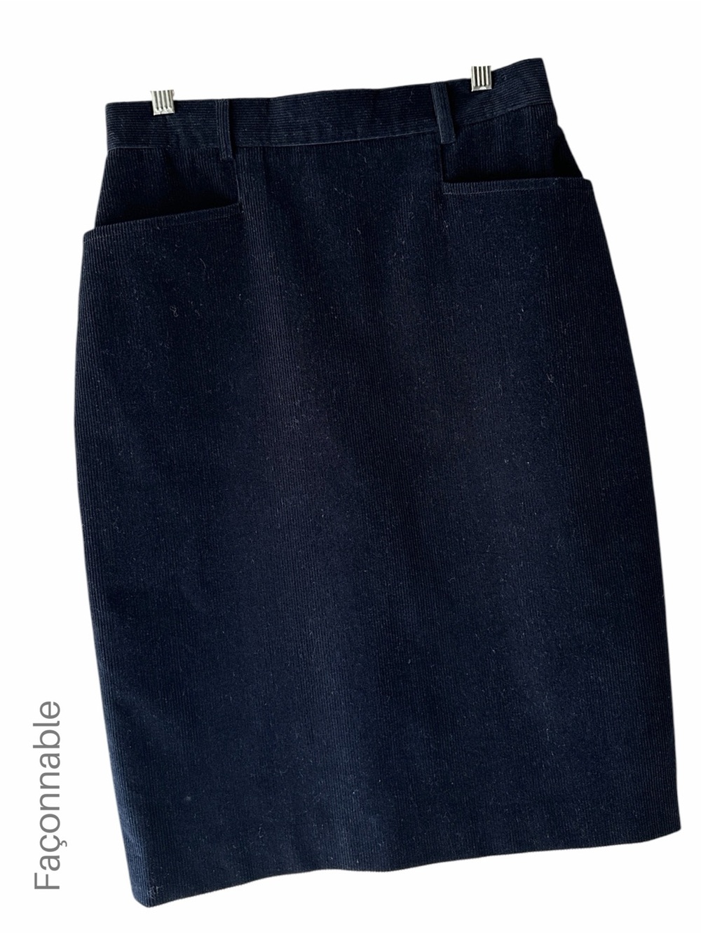 FAÇONNABLE NWOT DARK NAVY PINWALE CORDUROY PENCIL SKIRT POCKETS FULLY LINED | 6